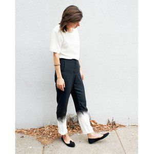 LOTFI Black White Handpainted 100% Silk Trousers Pants 'QUILL' Size Medium $380